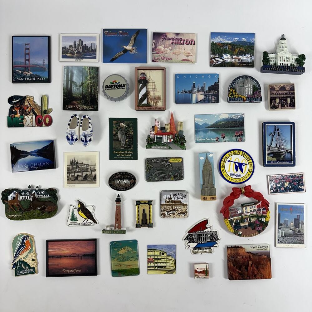 VTG Travel Souvenir Fridge Magnets US Europe Mexico Landmarks Cities Lot of 39
